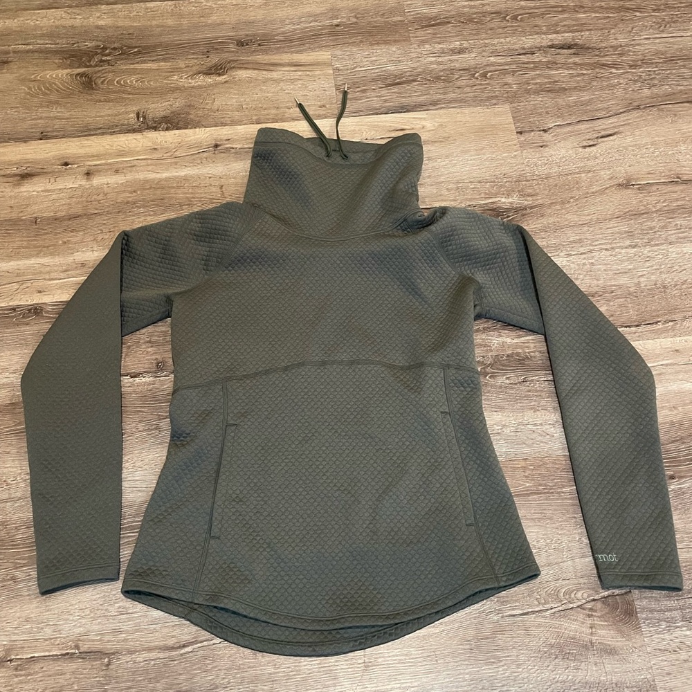 Marmot Sweater Women’s Medium Olive Green Long Sleeve Quilted Cowl Turtle Neck